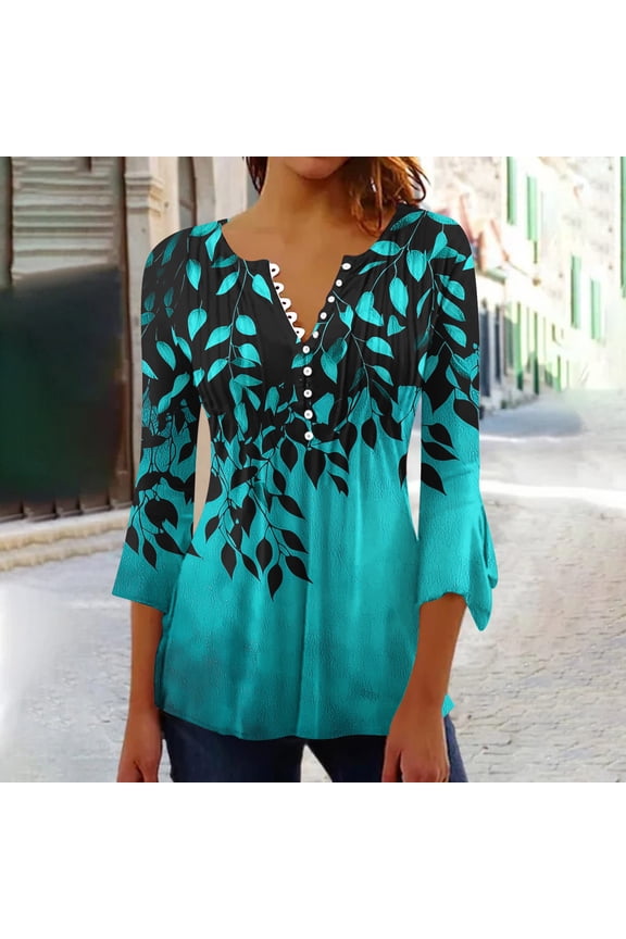 Womens Polka Dot Print V-Neck Flare Sleeve Top, Lightweight , 3/4 Sleeves, Summer Picnics, Casual Errands & Fall Transition