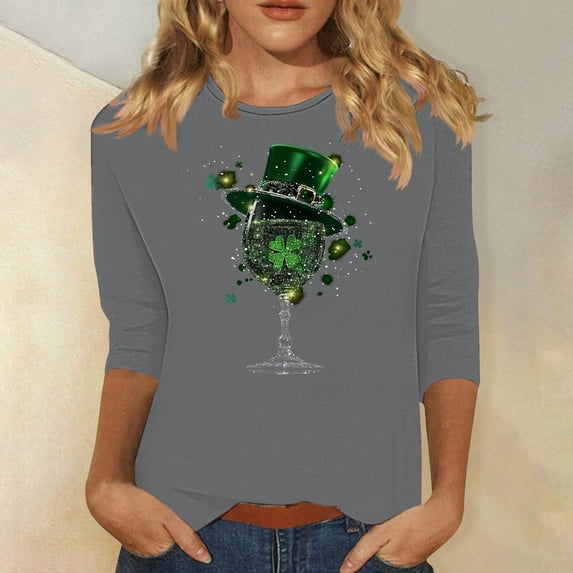 Njagoc3 Womens Printed Casual Round Neck Pullover Three-Quarters Sleeve T-Shirt