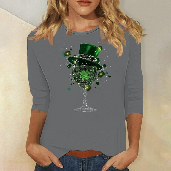 Njagoc3 Womens Printed Casual Round Neck Pullover Three-Quarters Sleeve T-Shirt