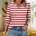 thumbnail image 1 of Njagoc3 Womens Red & White Striped Henley Neck Top, Soft Cotton Blend, 3/4 Sleeves, Summer Casual Outings, Beach Walks & Office Errands, 1 of 6
