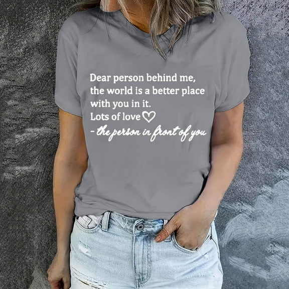 Njagoc3 Womens Relaxed Fit Crewneck Short Sleeve Stylish Letter Graphic Print Lightweight Cotton Blend Casual Summer Top for Daily & Street Style