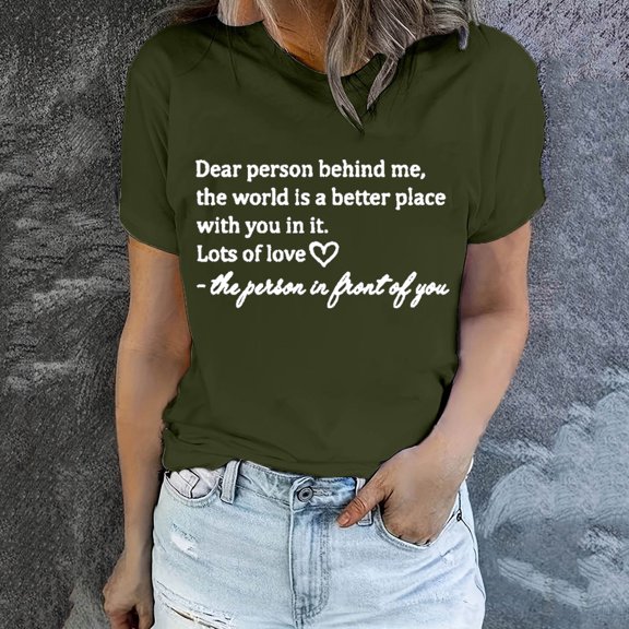 Njagoc3 Womens Relaxed Fit Crewneck Short Sleeve Stylish Letter Graphic Print Lightweight Cotton Blend Casual Summer Top for Daily & Street Style