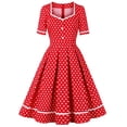thumbnail image 1 of Njagoc3 Womens Retro Audrey Hepburn Style Polka Dot Print Panel Dress V-Neck Flared Hem Wrap Waist Short Sleeve Elegant Flowy Fit, 1 of 5