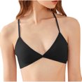 thumbnail image 1 of Njagoc3 Womens Ribbed Spaghetti Strap Bandeau Bra V Neck Wirefree Non Slip Seamless Bralette, 1 of 6