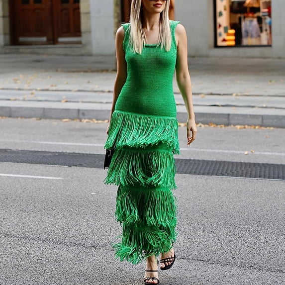 Njagoc3 Womens Ruffled Maxi Dress, Sleeveless for Summer Evening & Party