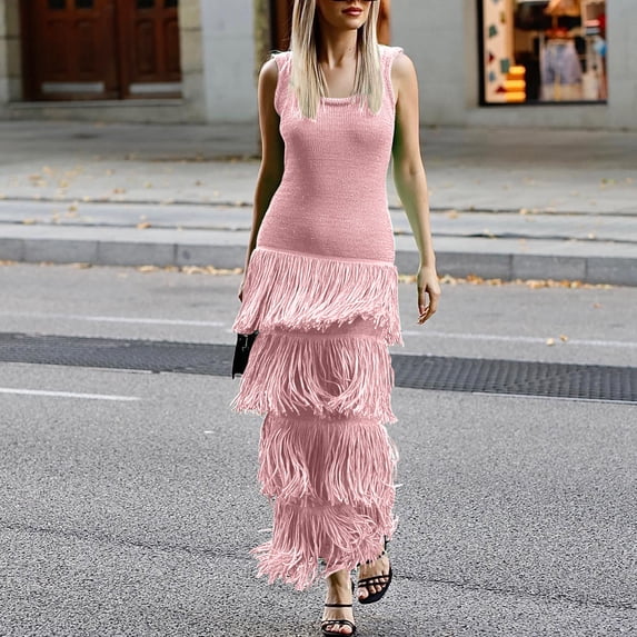Njagoc3 Womens Ruffled Maxi Dress, Sleeveless for Summer Evening & Party