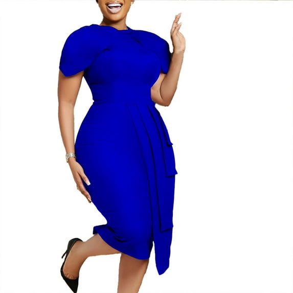 Njagoc3 Womens Short Sleeve Bodycon Midi Dress, Solid Color, Stretchy Fabric for Party & Night Out