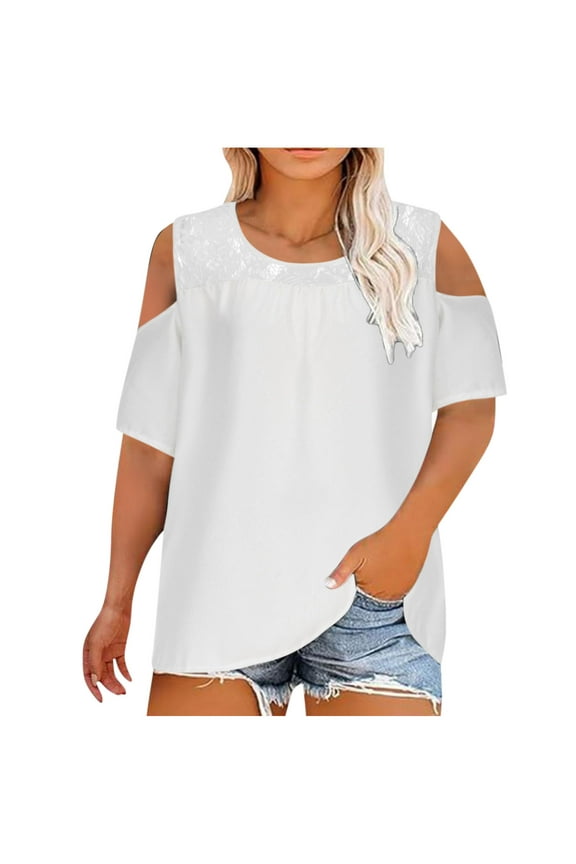 Womens Short Sleeve Cold Shoulder Top Summer Casual Top for All-Day Comfort with Stretchy Fabric