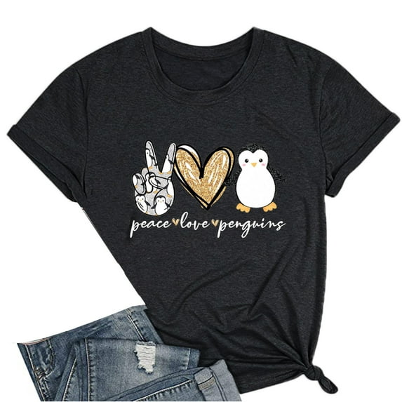 Njagoc3 Womens Short Sleeve Crew Neck T - Shirt - Penguin Graphic - Soft Fabric for Summer Casual Wear