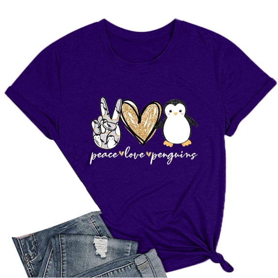 Njagoc3 Womens Short Sleeve Crew Neck T - Shirt - Penguin Graphic - Soft Fabric for Summer Casual Wear