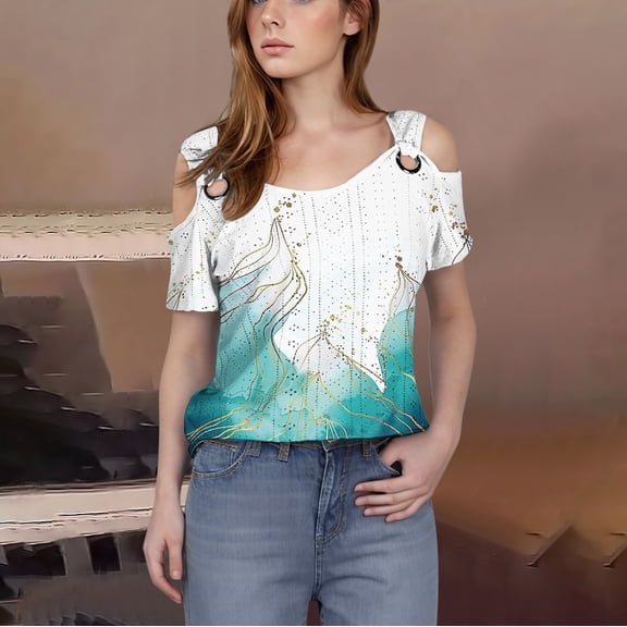 Njagoc3 Womens Short Sleeve Crew Neck T - Shirt - Tie - Dye Design - Comfortable for Summer Beach Trips