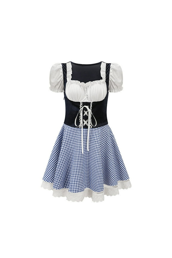Womens Short Sleeve Dirndl Dress, Embroidered Bodice, Traditional Oktoberfest Folk Costume Dress
