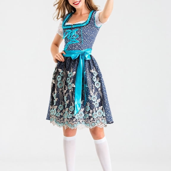 Njagoc3 Womens Short Sleeve Dirndl Dress, Oktoberfest & Folk Festival Wear, German Theme Party Outfit