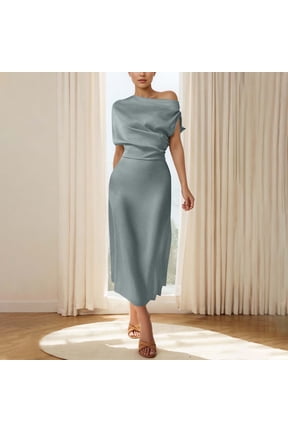Womens Short Sleeve Fitted Dress - Round Neck, Solid Color, Waist-Defining Design, Summer Office Wear