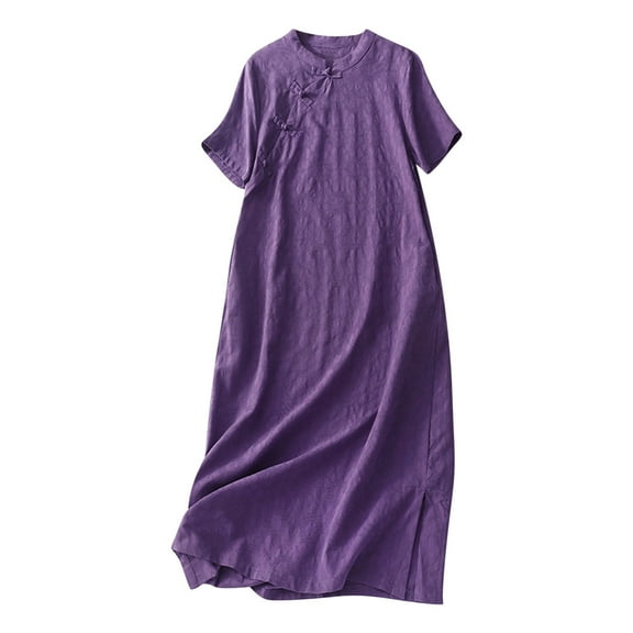 Njagoc3 Womens Short Sleeve Solid Color Maxi Dress, Loose Fit Breathable, Casual Daily & Vacation Dress