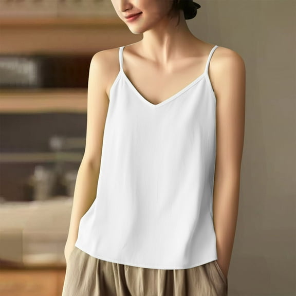 Njagoc3 Womens Silk V - Neck Sleeveless Top, Regular Fit, Soft Fabric, Summer Daily & Casual Wear
