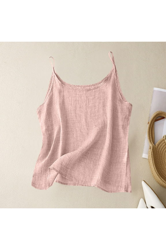 Womens Simple Summer Tank Top with Thin Straps and Relaxed Fit Breathable Cotton for Everyday Wear