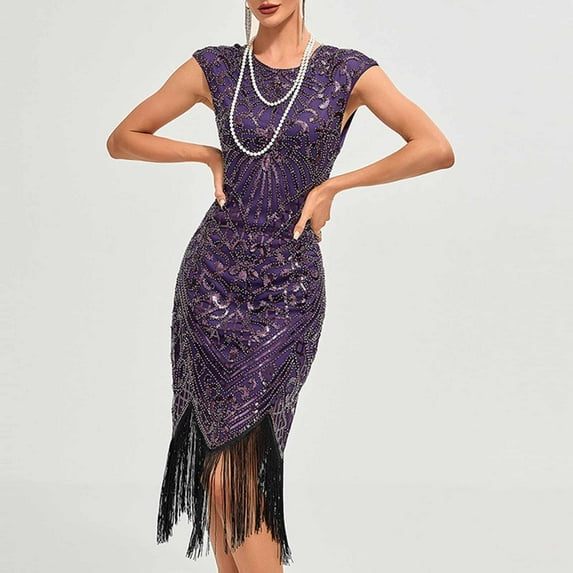 Njagoc3 Womens Sleeveless Embellished Flapper Dress, Art Deco, Vintage Party & Dance Outfit