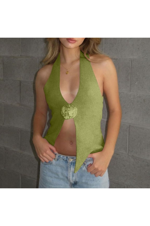 Womens Sleeveless Halter - Neck Fitted Solid Cami Top - Chic for Summer Dates & Nights