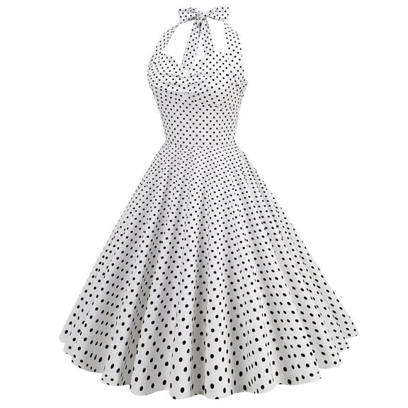 Njagoc3 Womens Sleeveless Halter Neck Polka Dot Dress, A - Line Formal Gown, Retro Party & Picnic Wear