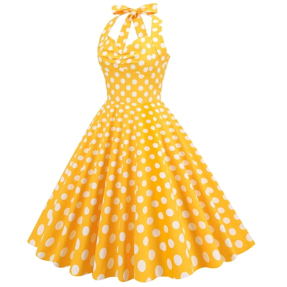 Njagoc3 Womens Sleeveless Halter Neck Polka Dot Dress, A - Line Formal Gown, Retro Party & Picnic Wear