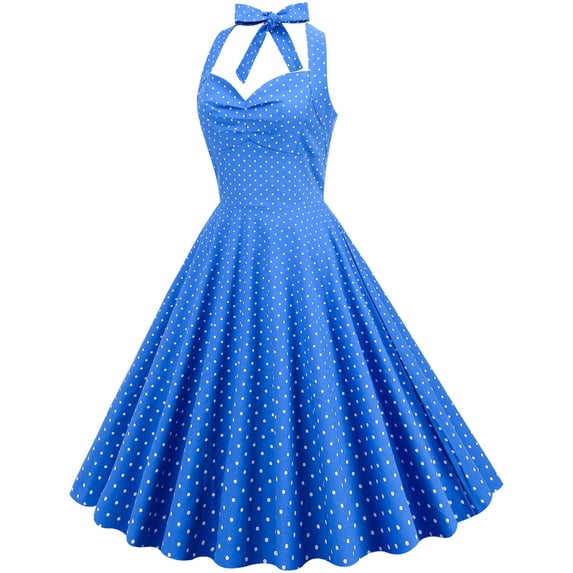 Njagoc3 Womens Sleeveless Halter Neck Polka Dot Dress, A - Line Formal Gown, Retro Party & Picnic Wear