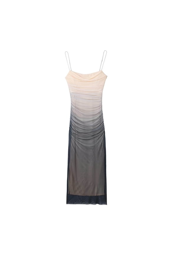 Womens Sleeveless Ombre Bodycon Midi Dress, Stretchy Casual Gown, Date Night & Party Outf