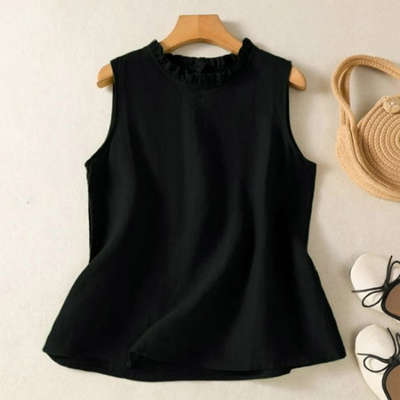 Njagoc3 Womens Sleeveless Round - Neck Flowy Solid Cami Top - Soft for Summer Lounging & Errands