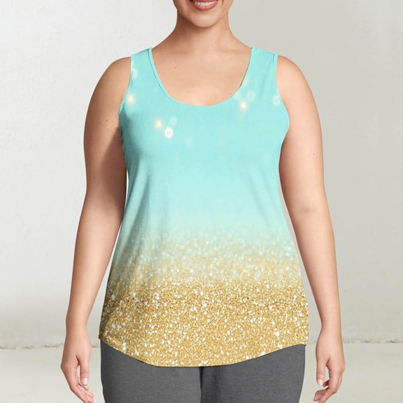 Njagoc3 Womens Sleeveless Round - Neck Plus Size Ombre Print Cami Top - Chic for Summer Outings