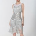 thumbnail image 1 of Njagoc3 Womens Sleeveless V - Neck Fringe Trim Dress, Flapper Style Party Gown, 1920s Theme & Night Out Wear, 1 of 6