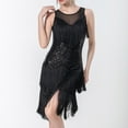 thumbnail image 1 of Njagoc3 Womens Sleeveless V - Neck Fringe Trim Dress, Flapper Style Party Gown, 1920s Theme & Night Out Wear, 1 of 6