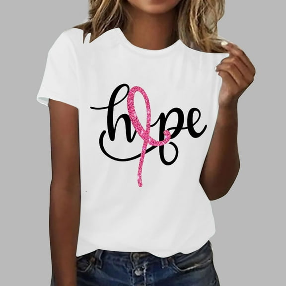 Njagoc3 Womens Soft Cotton Breast Cancer Awareness Shirt with Hope Bloom Design Pink Ribbon Crewneck Tee