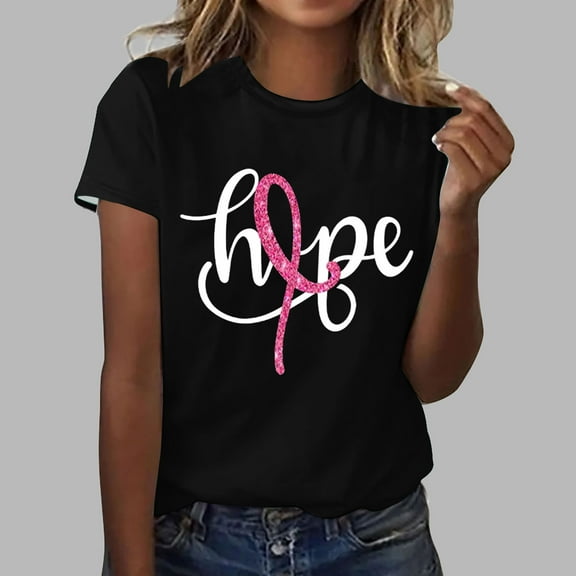 Njagoc3 Womens Soft Cotton Breast Cancer Awareness Shirt with Hope Bloom Design Pink Ribbon Crewneck Tee