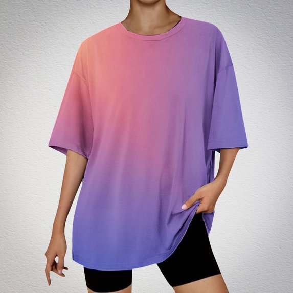 Njagoc3 Womens Soft Cotton Tie Dye Gradient Print Round Neck Short Sleeve Casual Blouse for Daily Wear