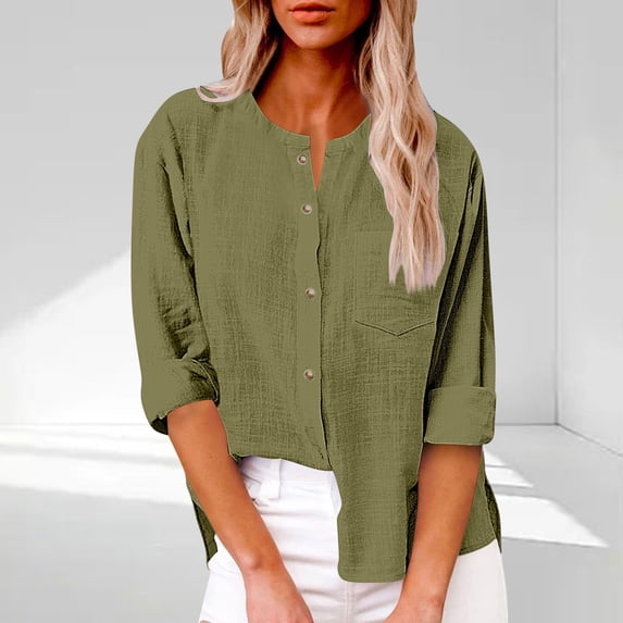Njagoc3 Womens Solid Color Button-Up Cardigan, 3/4 Sleeve, Loose Fit, Casual Fall & Winter Top