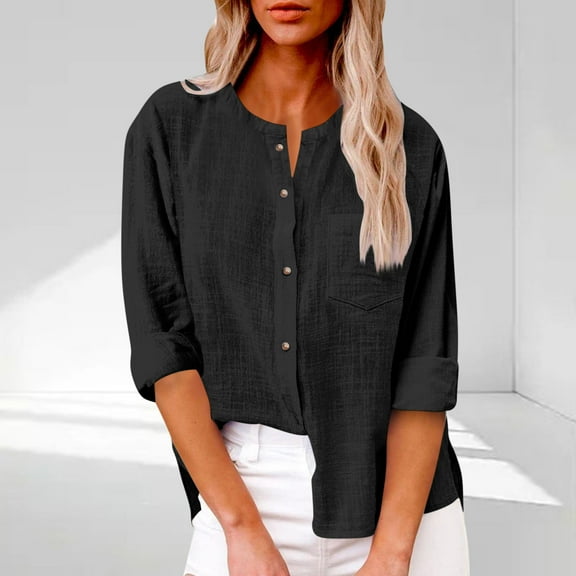 Njagoc3 Womens Solid Color Button-Up Cardigan, 3/4 Sleeve, Loose Fit, Casual Fall & Winter Top