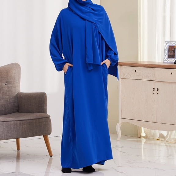 Njagoc3 Womens Solid Color Full - Length Abaya Dress, Long Sleeve, Modest Style, Year - Round Casual & Religious Wear, Loose Fit