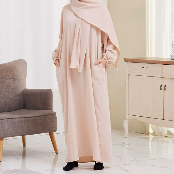 Njagoc3 Womens Solid Color Full - Length Abaya Dress, Long Sleeve, Modest Style, Year - Round Casual & Religious Wear, Loose Fit
