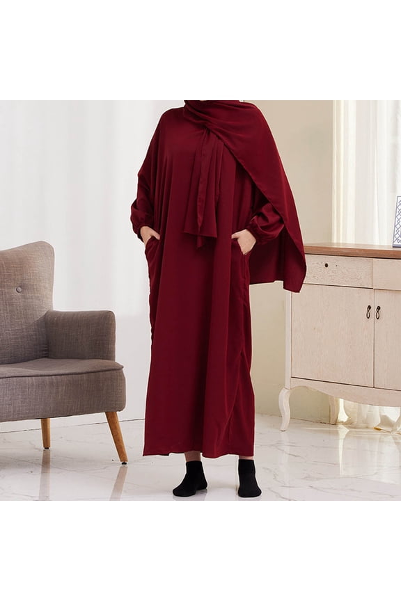 Womens Solid Color Full - Length Abaya Dress, Long Sleeve, Modest Style, Year - Round Casual & Religious Wear, Loose Fit