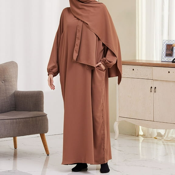 Njagoc3 Womens Solid Color Full - Length Abaya Dress, Long Sleeve, Modest Style, Year - Round Casual & Religious Wear, Loose Fit