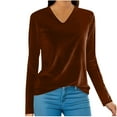 thumbnail image 1 of Njagoc3 Womens Solid Color Gold Velvet Long Sleeve V-Neck Top/Shirt, 1 of 6