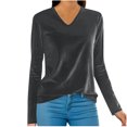 thumbnail image 1 of Njagoc3 Womens Solid Color Gold Velvet Long Sleeve V-Neck Top/Shirt, 1 of 6