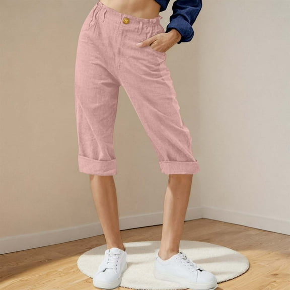 Njagoc3 Womens Solid Color High Waist Wide Leg Pants - Relaxed Fit Straight Leg 7/8 Length Casual Trousers Breathable Cotton Blend for Everyday Comfort