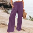 thumbnail image 1 of Njagoc3 Womens Solid Color High Waist Wide Leg Pants - Relaxed Fit Straight Leg 7/8 Length Casual Trousers with Pockets Breathable Cotton Blend, 1 of 6