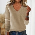 thumbnail image 1 of Njagoc3 Womens Solid Color V-Neck Pullover Knitted Sweater Long Sleeve Inner and Outer Base Shirt Top, 1 of 6