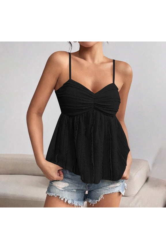 Womens Spaghetti - Strap V - Neck Ruched - Bust Flowy Cami Top - Flattering for Summer Dates