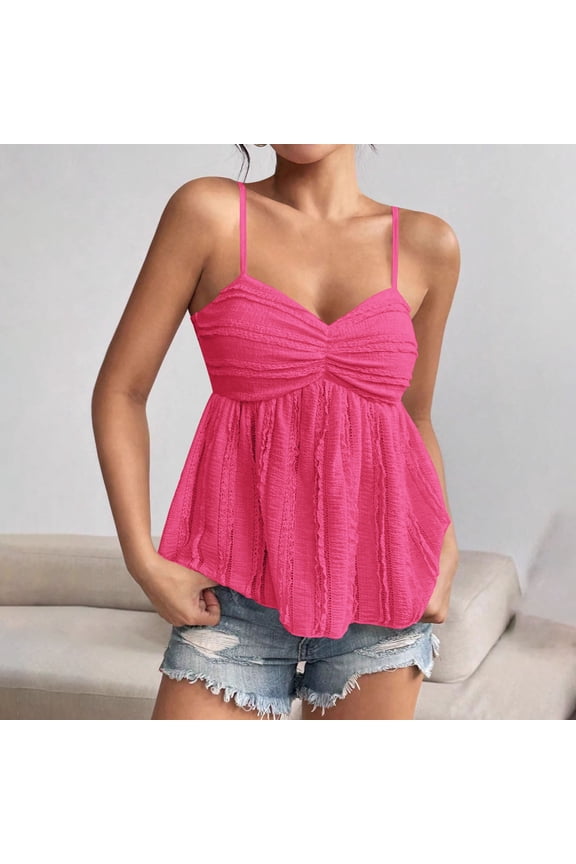 Womens Spaghetti - Strap V - Neck Ruched - Bust Flowy Cami Top - Flattering for Summer Dates