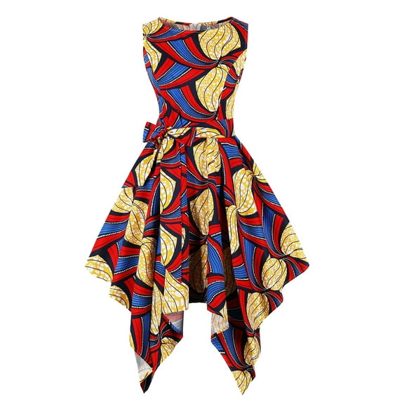Njagoc3 Womens Strapless African Print Dress, Asymmetric Hem, Cultural Event & Casual Wear, Artistic Fit