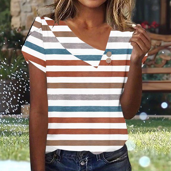 Njagoc3 Womens Striped Short Sleeve Top - Classic Navy/White Horizontal Lines | Breathable Linen Blend, Boat Neckline | Preppy Style for Beach/Casual Wear
