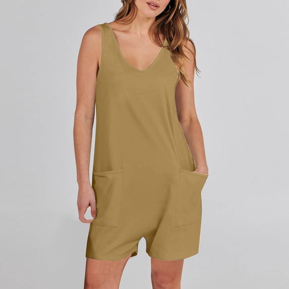 Njagoc3 Womens Summer Casual Jumpsuit with Pockets,Layered Look Colorblock Design,Relaxed Fit for Picnic & Daily Wear,Sleeveless Solid Romper Styling Essentials